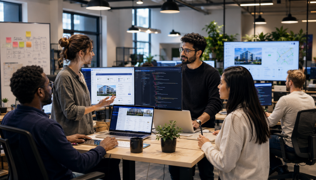Scaling Your PropTech Team Without the Hiring Nightmare: Why Embedded PropTech Developers Win 3 embedded proptech developers working on property management software