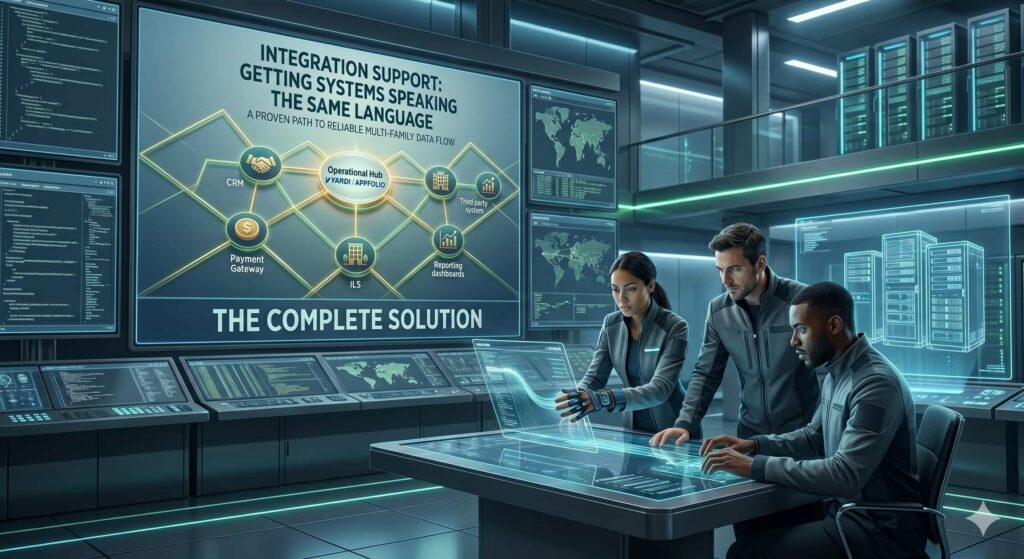 Yardi and AppFolio integration repair workflow for multifamily property management systems