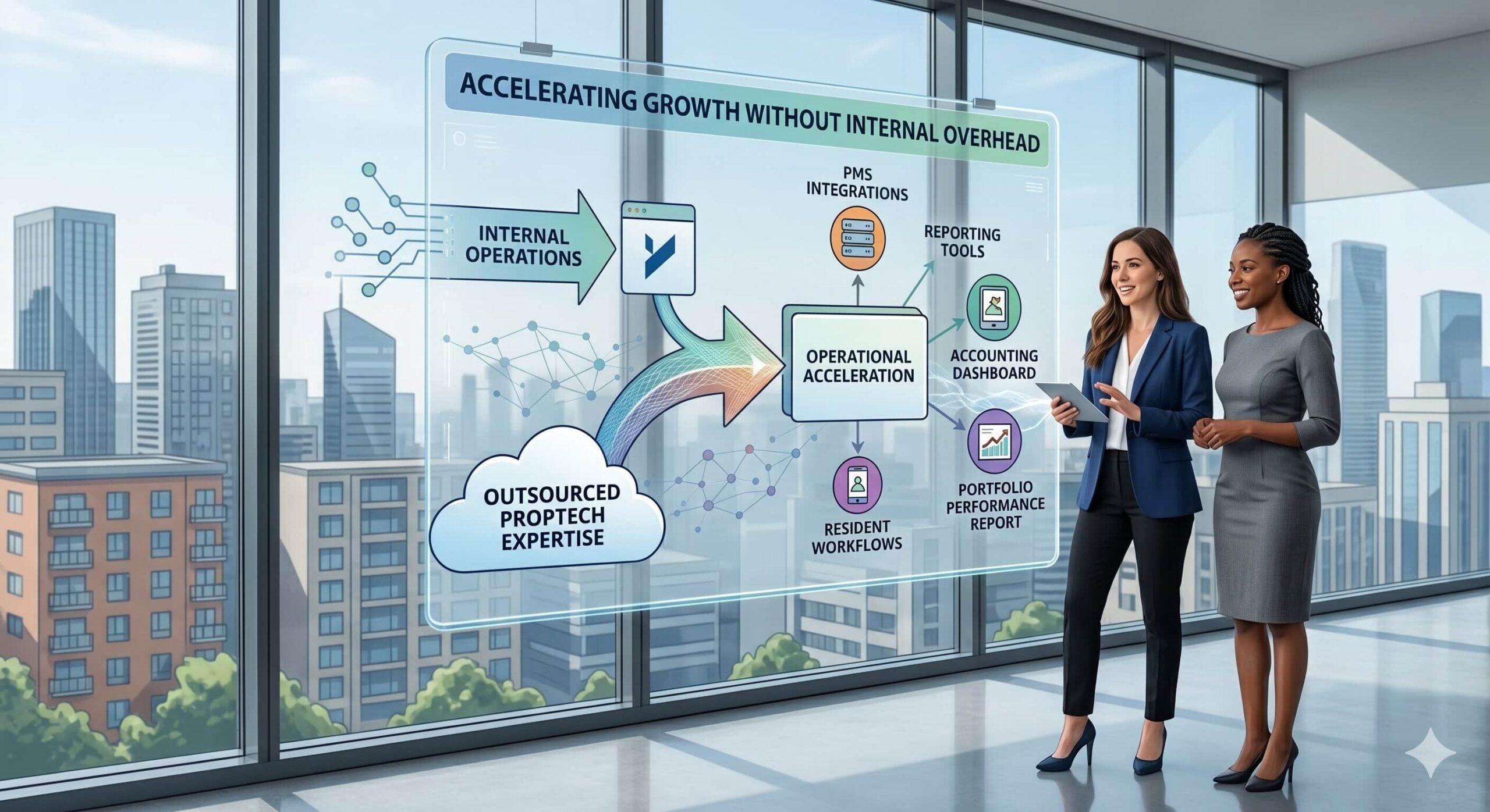 Outsourced PropTech development team supporting PMS integrations, reporting, and real estate software projects
